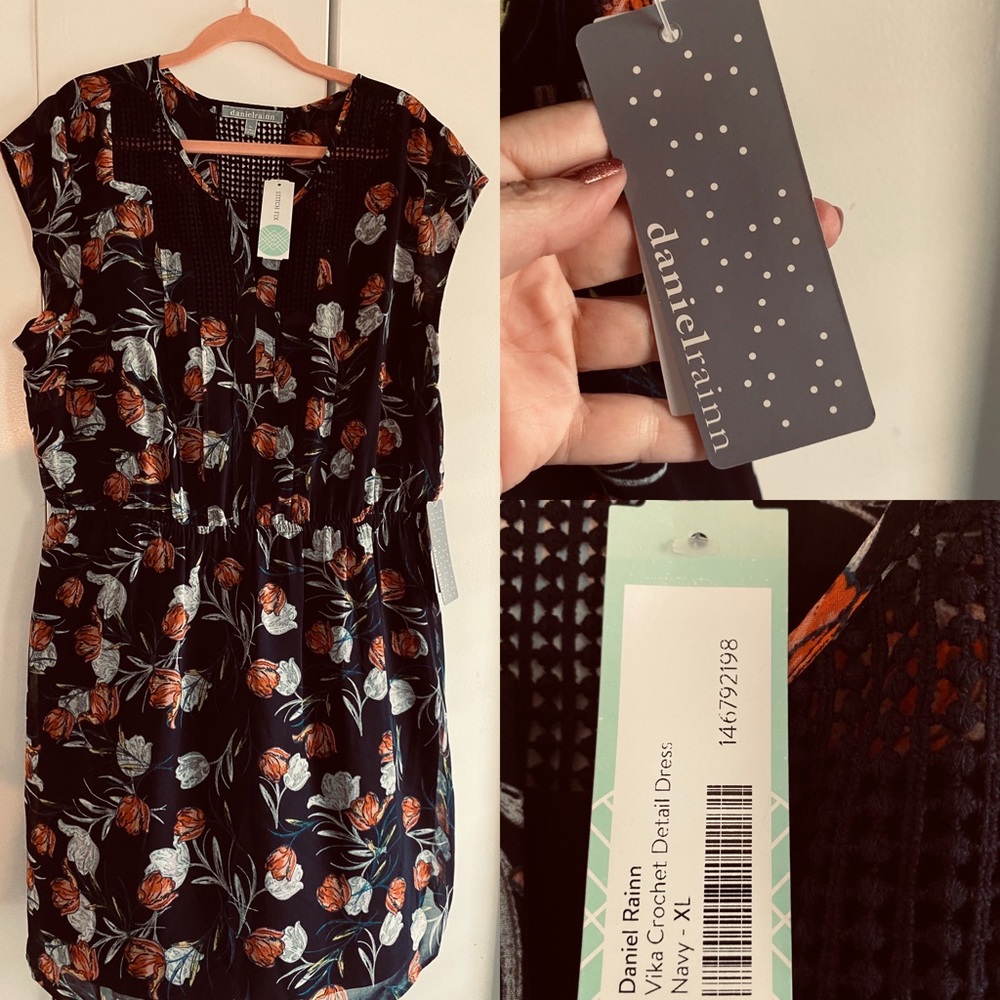 Crochet detail navy dress